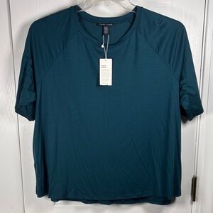 Eileen Fisher Teal Agean Lightweight Jersey Scoop Crew Neck Tee Top Large